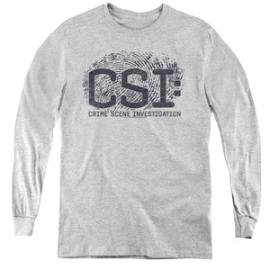 AN OFFCIALLY LICENSED CSI DISTRESSED LOGO YOUTH LONG SLEEVE T-SHIRT ATHLETIC HEATHER