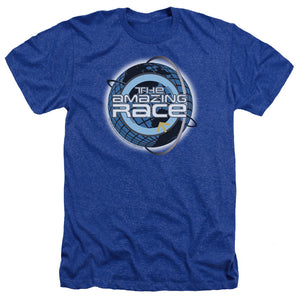 AN OFFCIALLY LICENSED AMAZING RACE AROUND THE GLOBE MEN'S HEATHER T-SHIRT ROYAL