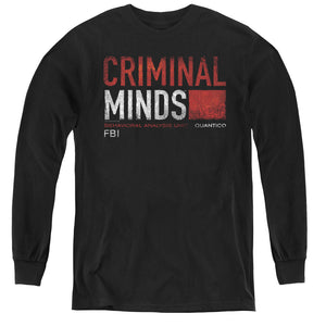 AN OFFCIALLY LICENSED CRIMINAL MINDS TITLE CARD YOUTH LONG SLEEVE T-SHIRT BLACK