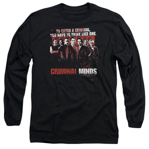 AN OFFCIALLY LICENSED CRIMINAL MINDS THINK LIKE ONE MEN'S LONG SLEEVE T-SHIRT BLACK