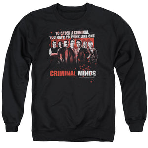 AN OFFCIALLY LICENSED CRIMINAL MINDS THINK LIKE ONE ADULT UNISEX CREWNECK SWEATSHIRT BLACK