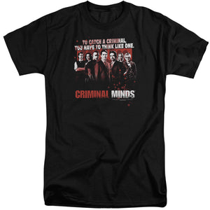AN OFFCIALLY LICENSED CRIMINAL MINDS THINK LIKE ONE MEN'S TALL FIT T-SHIRT BLACK