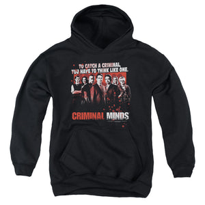 AN OFFCIALLY LICENSED CRIMINAL MINDS THINK LIKE ONE YOUTH HOODIE BLACK