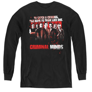 AN OFFCIALLY LICENSED CRIMINAL MINDS THINK LIKE ONE YOUTH LONG SLEEVE T-SHIRT BLACK