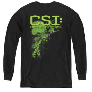 AN OFFCIALLY LICENSED CSI EVIDENCE YOUTH LONG SLEEVE T-SHIRT BLACK