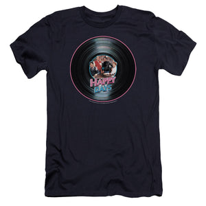 AN OFFCIALLY LICENSED HAPPY DAYS ON THE RECORD MEN'S PREMIUM SLIM FIT T-SHIRT NAVY