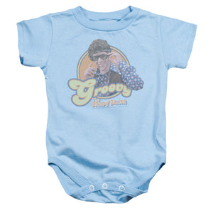 AN OFFCIALLY LICENSED BRADY BUNCH GROOVY GREG BABY BODYSUIT LIGHT BLUE