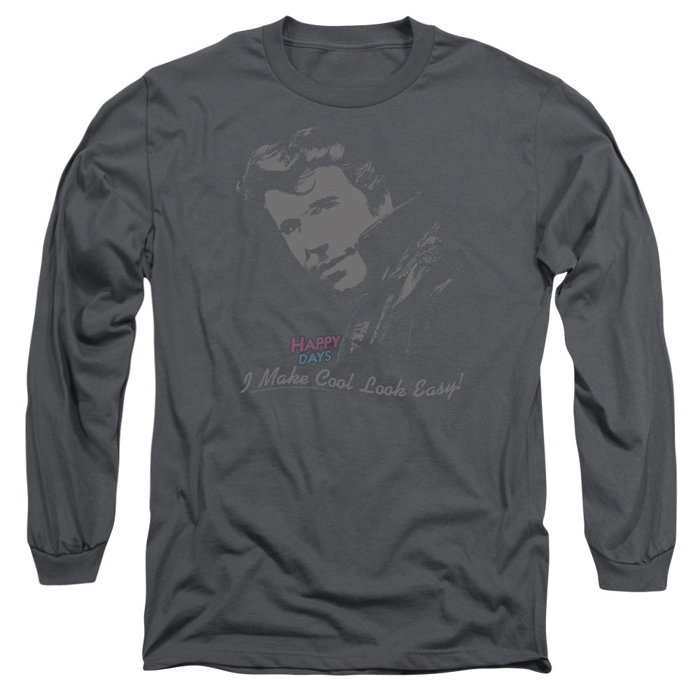 AN OFFCIALLY LICENSED HAPPY DAYS COOL FONZ MEN'S LONG SLEEVE T-SHIRT CHARCOAL