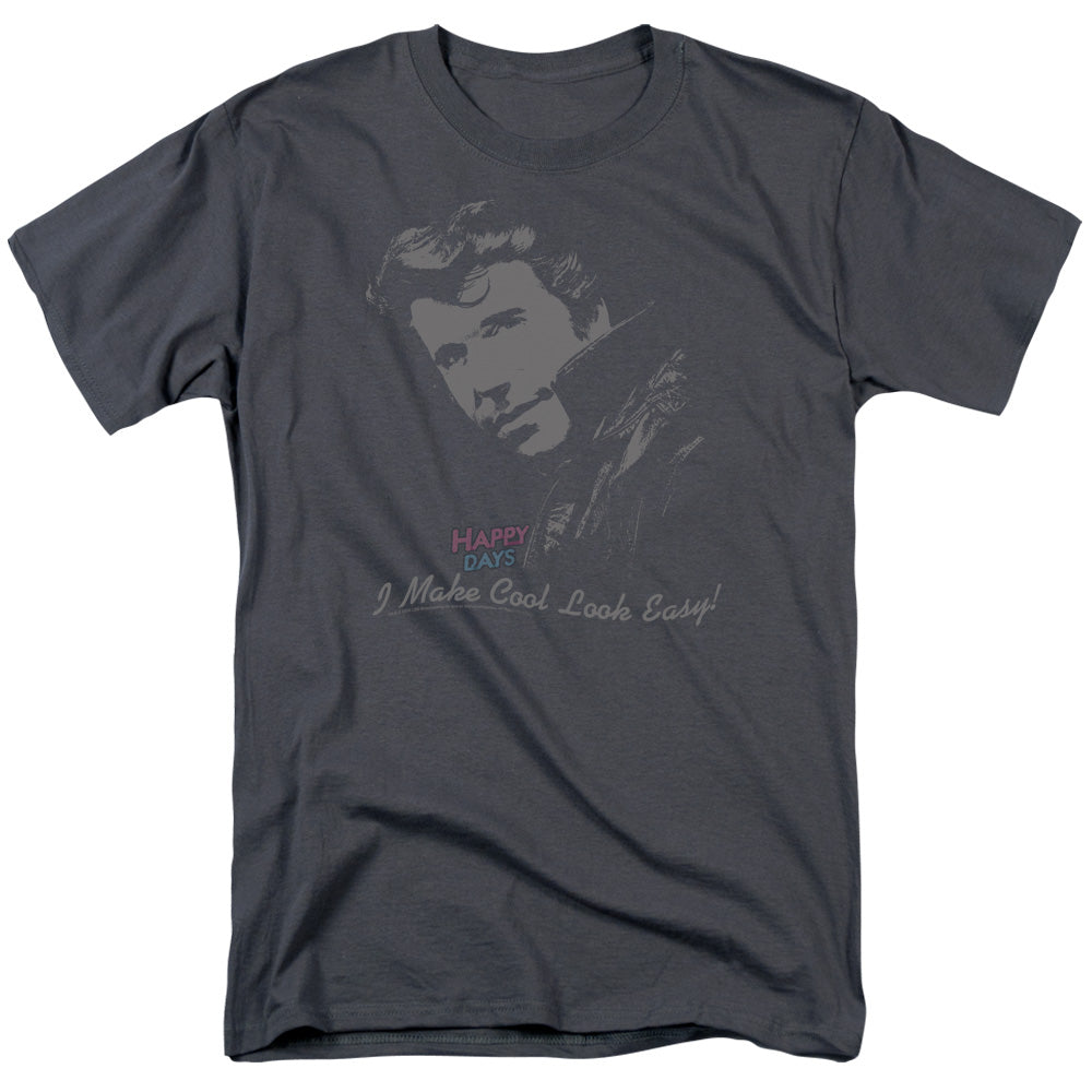 AN OFFCIALLY LICENSED HAPPY DAYS COOL FONZ MEN'S REGULAR FIT T-SHIRT CHARCOAL