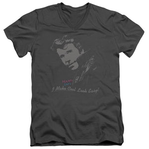 AN OFFCIALLY LICENSED HAPPY DAYS COOL FONZ MEN'S V-NECK T-SHIRT CHARCOAL