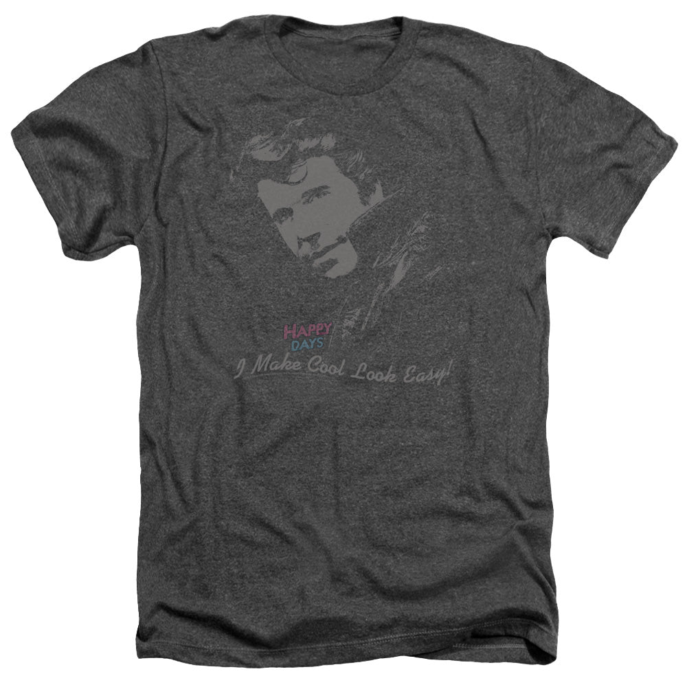 AN OFFCIALLY LICENSED HAPPY DAYS COOL FONZ MEN'S HEATHER T-SHIRT CHARCOAL