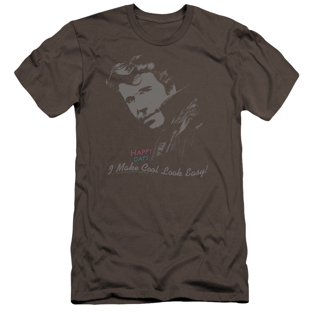 AN OFFCIALLY LICENSED HAPPY DAYS COOL FONZ MEN'S PREMIUM SLIM FIT T-SHIRT CHARCOAL