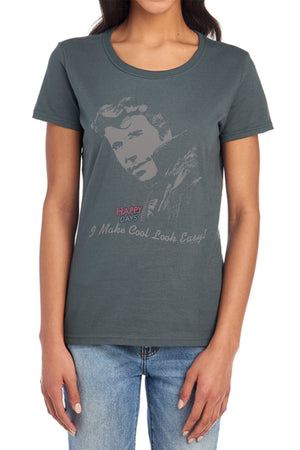 AN OFFCIALLY LICENSED HAPPY DAYS COOL FONZ WOMEN'S REGULAR FIT T-SHIRT CHARCOAL