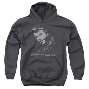 AN OFFCIALLY LICENSED HAPPY DAYS COOL FONZ YOUTH HOODIE CHARCOAL