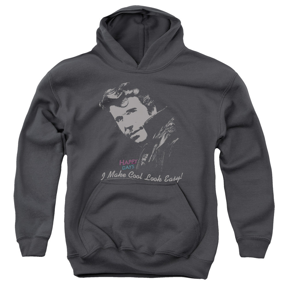 AN OFFCIALLY LICENSED HAPPY DAYS COOL FONZ YOUTH HOODIE CHARCOAL