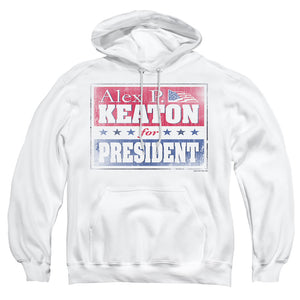 AN OFFCIALLY LICENSED FAMILY TIES ALEX FOR PRESIDENT ADULT UNISEX PULLOVER HOODIE WHITE