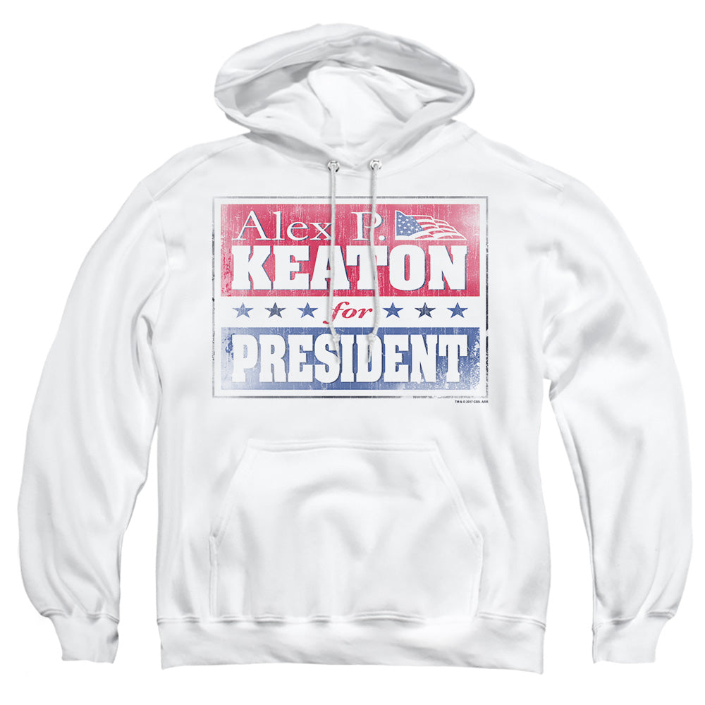 AN OFFCIALLY LICENSED FAMILY TIES ALEX FOR PRESIDENT ADULT UNISEX PULLOVER HOODIE WHITE