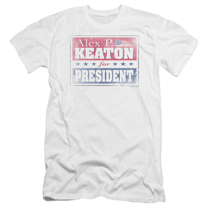 AN OFFCIALLY LICENSED FAMILY TIES ALEX FOR PRESIDENT MEN'S PREMIUM SLIM FIT T-SHIRT WHITE
