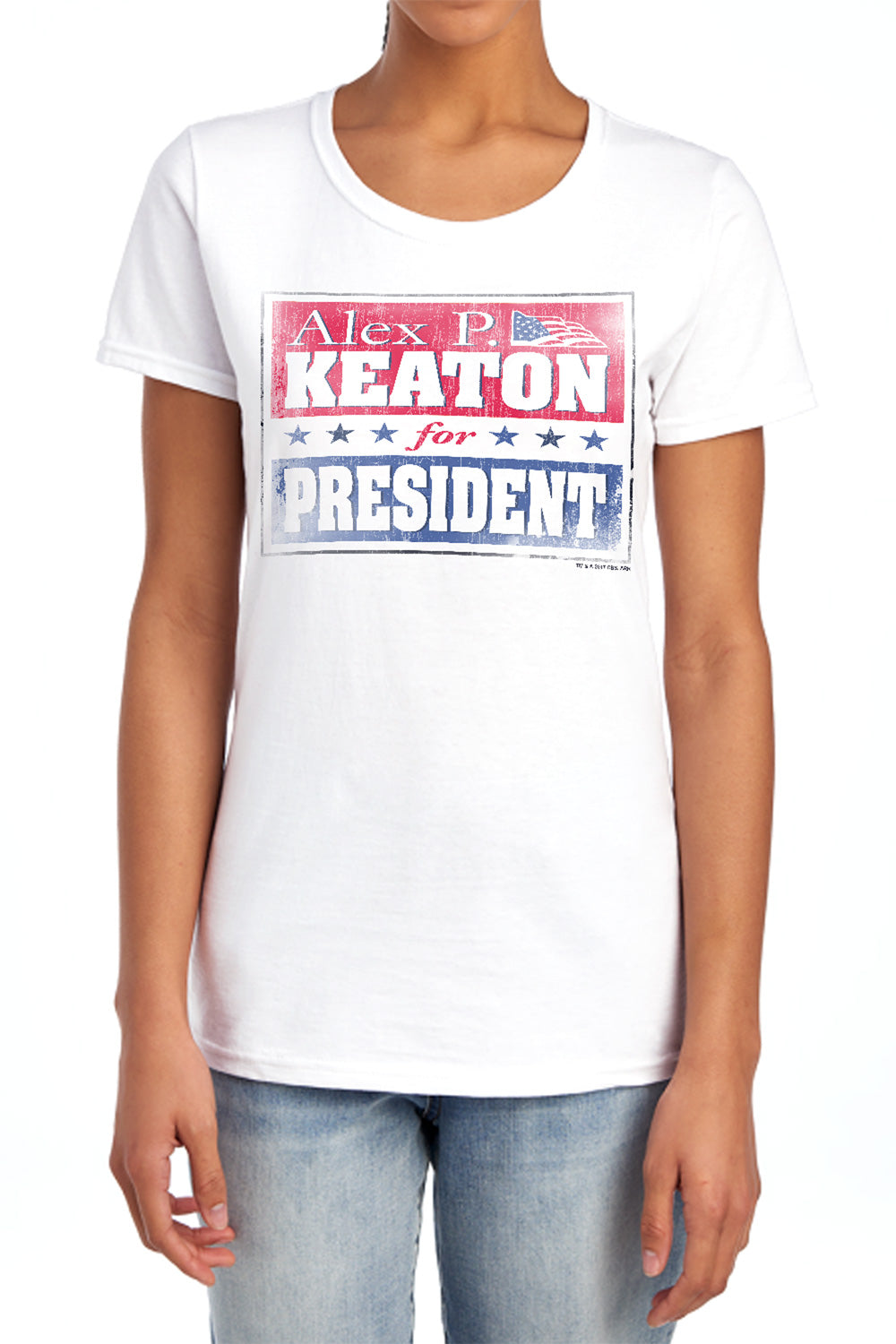 AN OFFCIALLY LICENSED FAMILY TIES ALEX FOR PRESIDENT WOMEN'S REGULAR FIT T-SHIRT WHITE