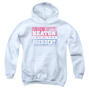 AN OFFCIALLY LICENSED FAMILY TIES ALEX FOR PRESIDENT YOUTH HOODIE WHITE