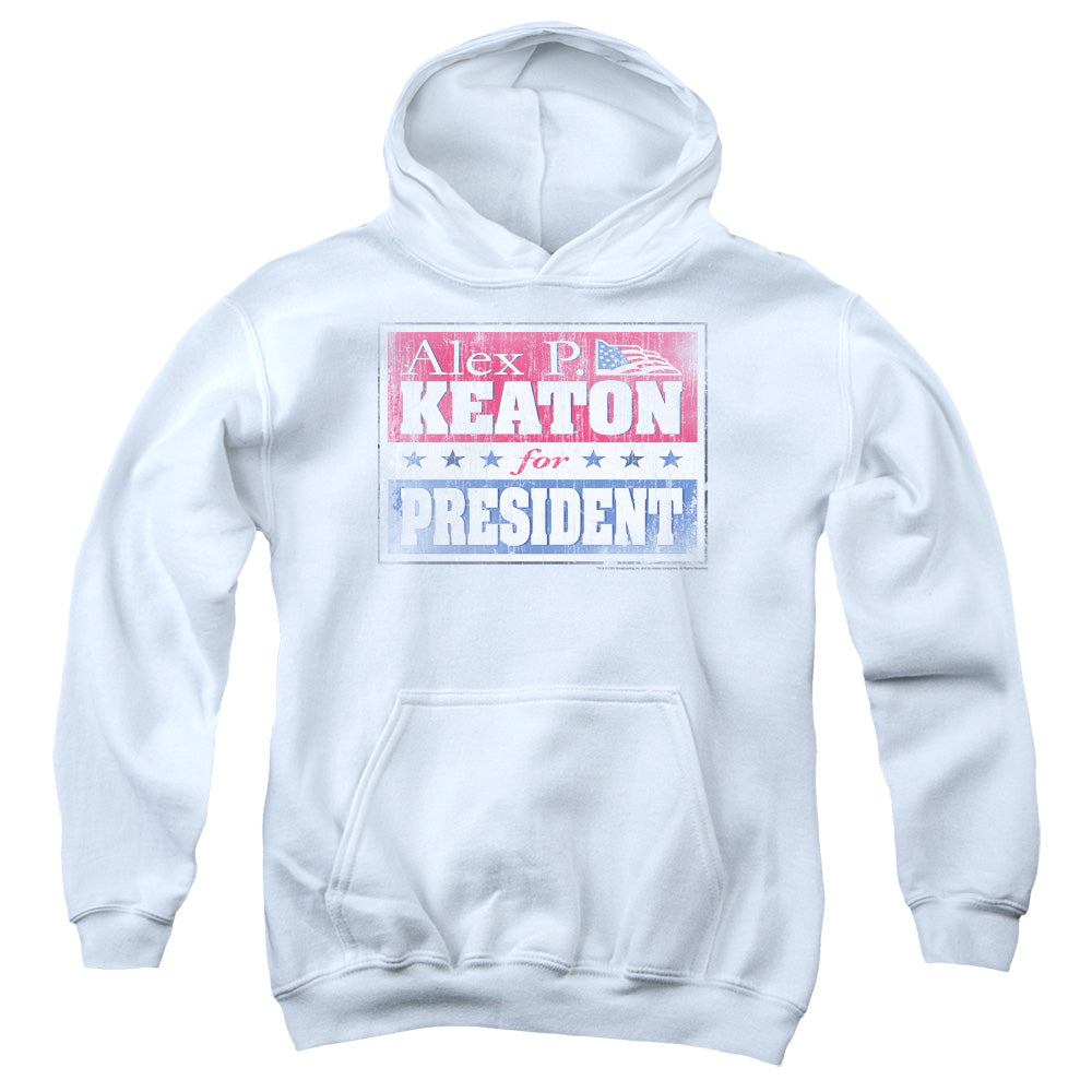 AN OFFCIALLY LICENSED FAMILY TIES ALEX FOR PRESIDENT YOUTH HOODIE WHITE