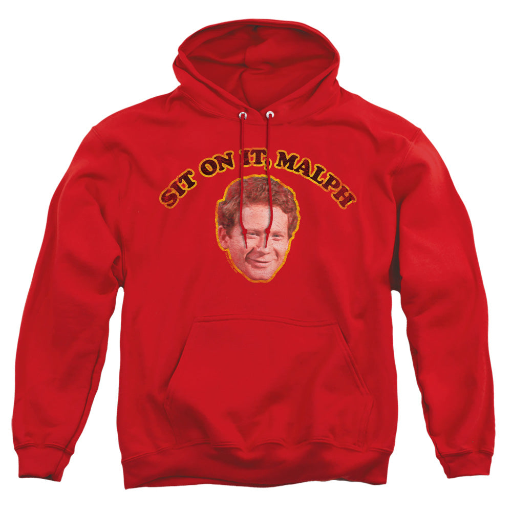 AN OFFCIALLY LICENSED HAPPY DAYS SIT ON IT MALPH ADULT UNISEX PULLOVER HOODIE RED