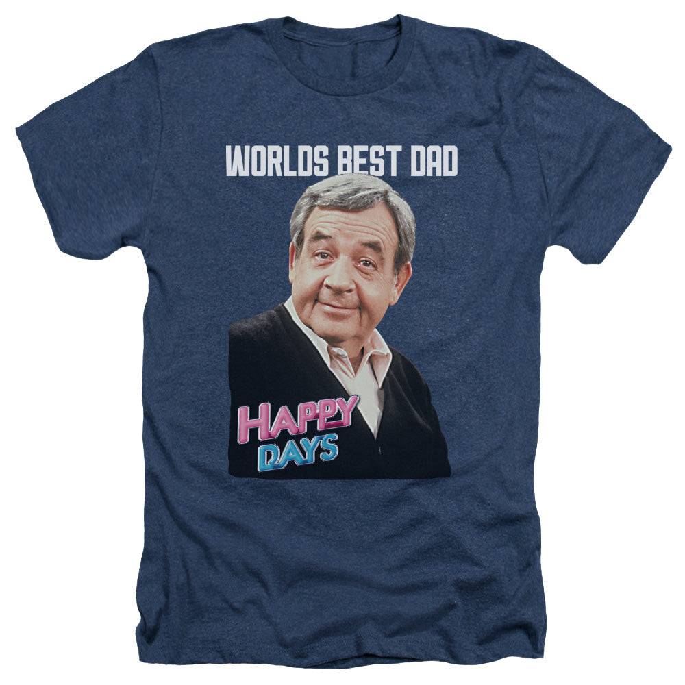 AN OFFCIALLY LICENSED HAPPY DAYS BEST DAD MEN'S HEATHER T-SHIRT NAVY