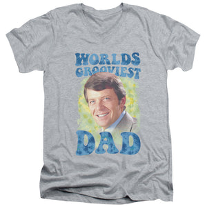 AN OFFCIALLY LICENSED BRADY BUNCH WORLDS GROOVIEST MEN'S V-NECK T-SHIRT ATHLETIC HEATHER