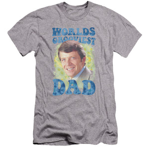 AN OFFCIALLY LICENSED BRADY BUNCH WORLDS GROOVIEST MEN'S PREMIUM SLIM FIT T-SHIRT ATHLETIC HEATHER