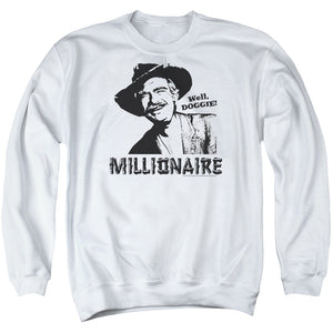 AN OFFCIALLY LICENSED BEVERLY HILLBILLIES MILLIONAIRE ADULT UNISEX CREWNECK SWEATSHIRT WHITE
