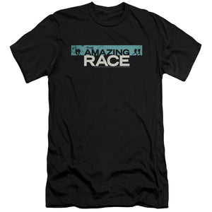 AN OFFCIALLY LICENSED AMAZING RACE BAR LOGO MEN'S PREMIUM SLIM FIT T-SHIRT BLACK