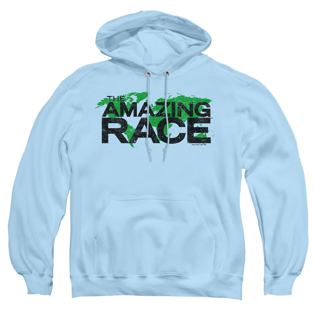 AN OFFCIALLY LICENSED AMAZING RACE RACE WORLD ADULT UNISEX PULLOVER HOODIE LIGHT BLUE