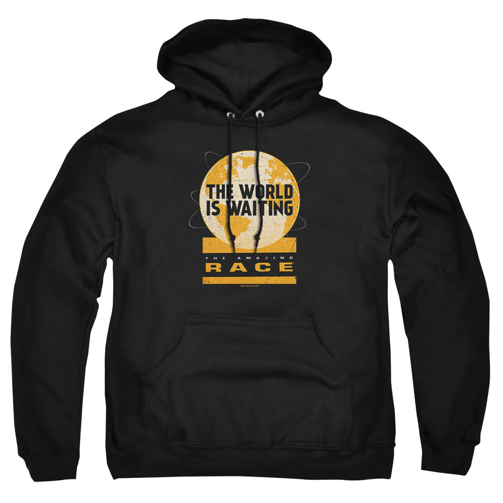 AN OFFCIALLY LICENSED AMAZING RACE WAITING WORLD ADULT UNISEX PULLOVER HOODIE BLACK