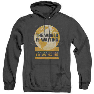 AN OFFCIALLY LICENSED AMAZING RACE WAITING WORLD ADULT UNISEX HEATHER PULLOVER HOODIE BLACK