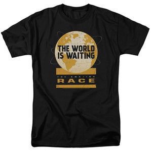 AN OFFCIALLY LICENSED AMAZING RACE WAITING WORLD MEN'S REGULAR FIT T-SHIRT BLACK