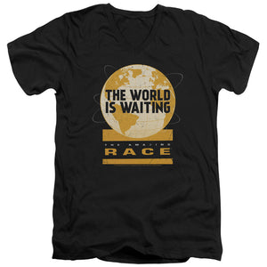 AN OFFCIALLY LICENSED AMAZING RACE WAITING WORLD MEN'S V-NECK T-SHIRT BLACK