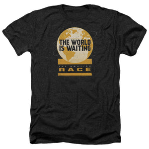 AN OFFCIALLY LICENSED AMAZING RACE WAITING WORLD MEN'S HEATHER T-SHIRT CHARCOAL