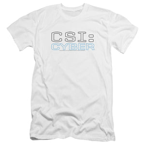 AN OFFCIALLY LICENSED CSI: CYBER LOGO MEN'S PREMIUM SLIM FIT T-SHIRT WHITE