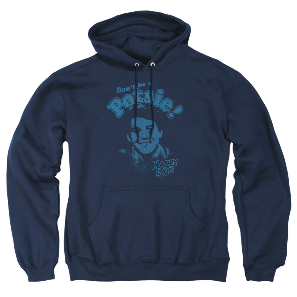 AN OFFCIALLY LICENSED HAPPY DAYS DONT BE A POTSY ADULT UNISEX PULLOVER HOODIE NAVY