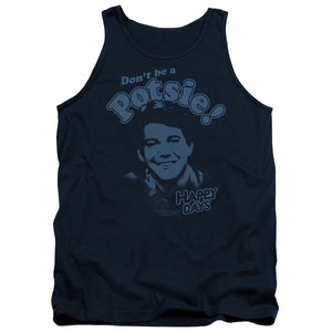 AN OFFCIALLY LICENSED HAPPY DAYS DONT BE A POTSY ADULT UNISEX TANK TOP NAVY