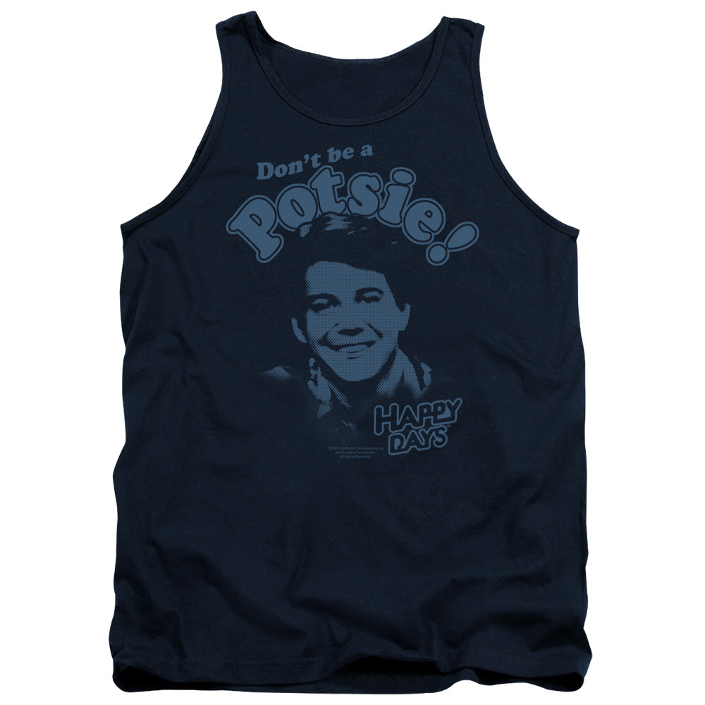 AN OFFCIALLY LICENSED HAPPY DAYS DONT BE A POTSY ADULT UNISEX TANK TOP NAVY