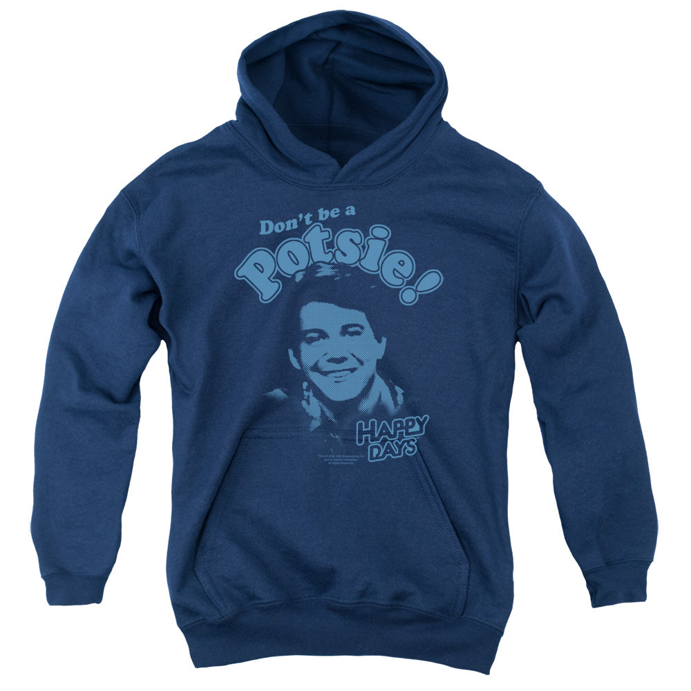 AN OFFCIALLY LICENSED HAPPY DAYS DONT BE A POTSY YOUTH HOODIE NAVY