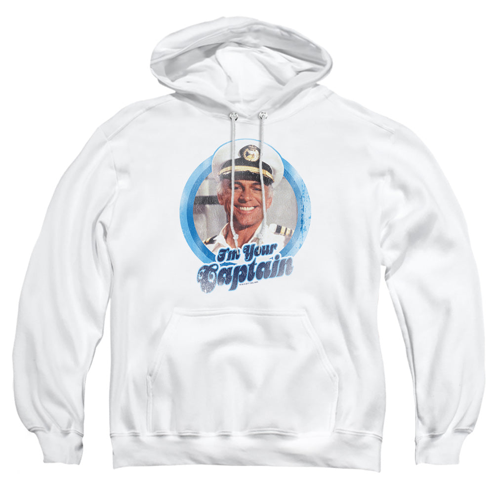 AN OFFCIALLY LICENSED LOVE BOAT IM YOUR CAPTAIN ADULT UNISEX PULLOVER HOODIE WHITE