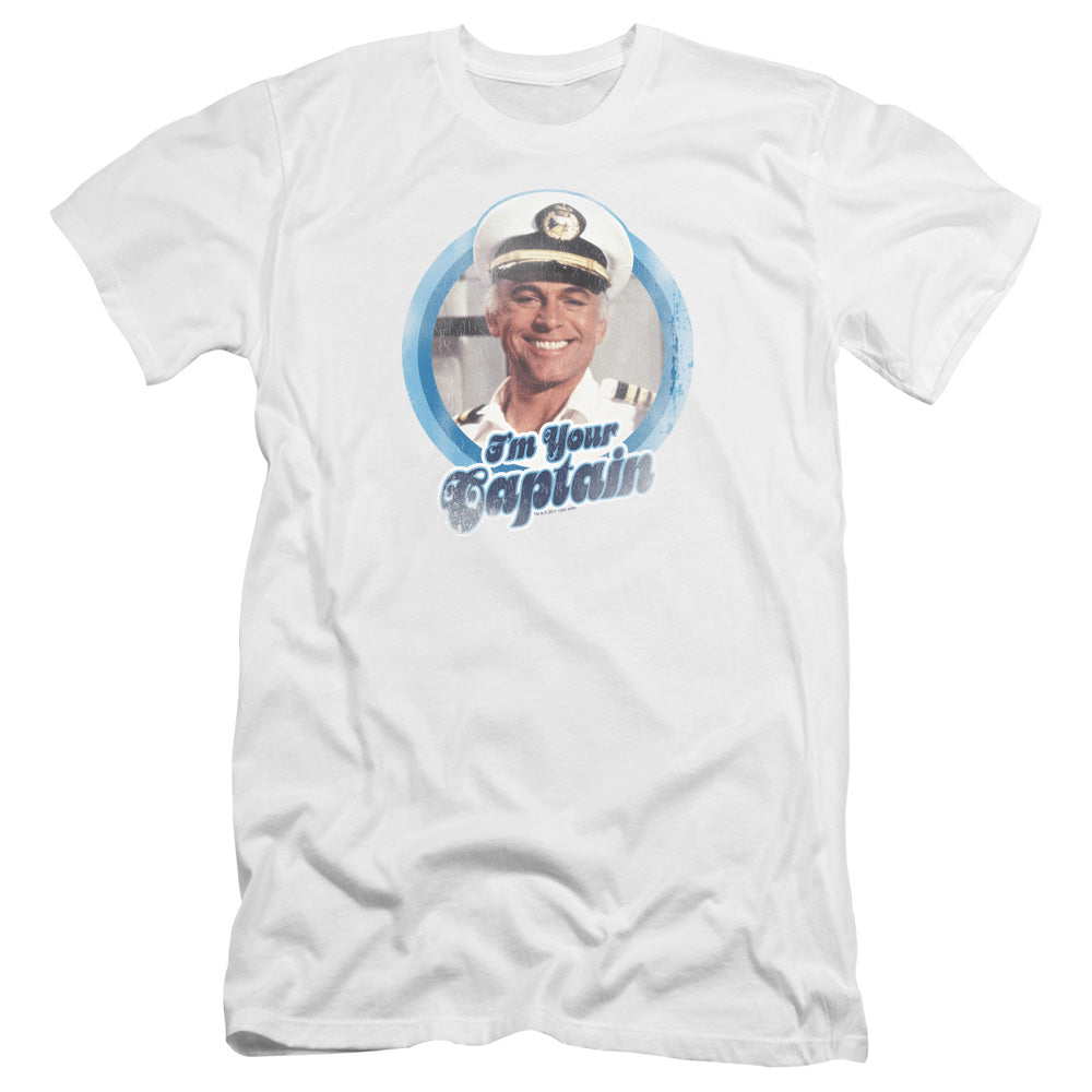 AN OFFCIALLY LICENSED LOVE BOAT IM YOUR CAPTAIN MEN'S PREMIUM SLIM FIT T-SHIRT WHITE