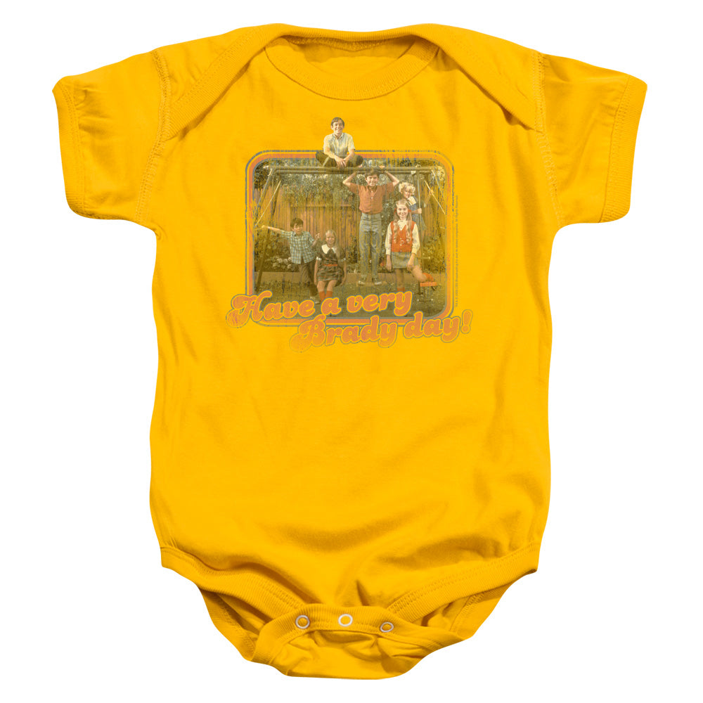 AN OFFCIALLY LICENSED BRADY BUNCH HAVE A VERY BRADY DAY! BABY BODYSUIT GOLD