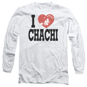 AN OFFCIALLY LICENSED HAPPY DAYS I HEART CHACHI MEN'S LONG SLEEVE T-SHIRT WHITE