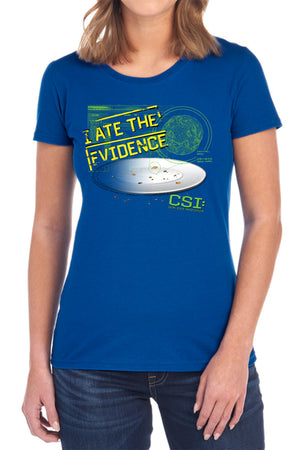 AN OFFCIALLY LICENSED CSI I ATE THE EVIDENCE WOMEN'S REGULAR FIT T-SHIRT ROYAL