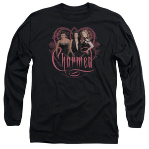 AN OFFCIALLY LICENSED CHARMED CHARMED GIRLS MEN'S LONG SLEEVE T-SHIRT BLACK