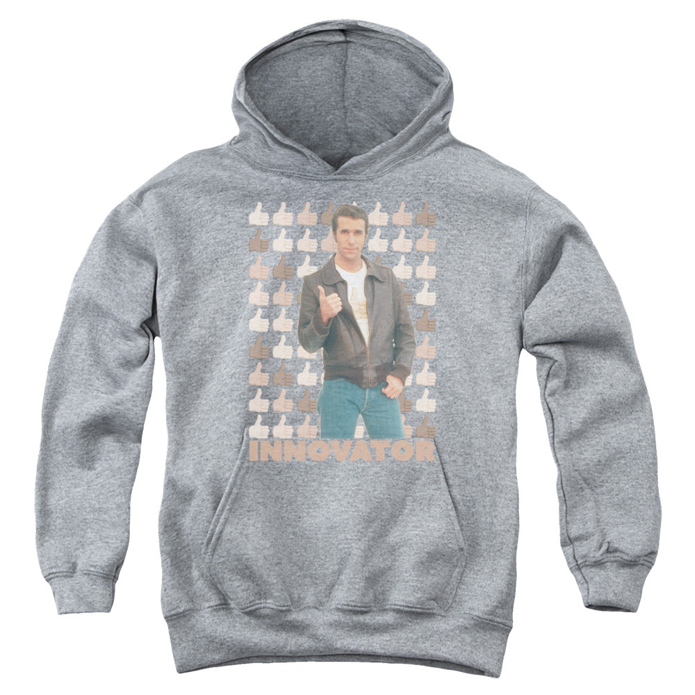 AN OFFCIALLY LICENSED HAPPY DAYS INNOVATOR YOUTH HOODIE ATHLETIC HEATHER