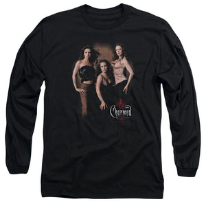AN OFFCIALLY LICENSED CHARMED THREE HOT WITCHES MEN'S LONG SLEEVE T-SHIRT BLACK